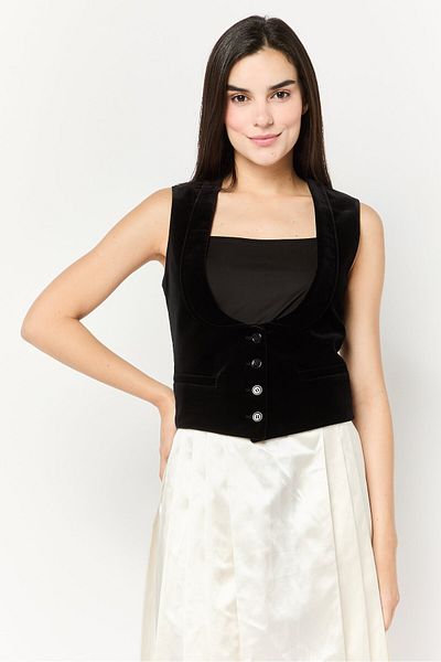 Gucci Women Regular Fit Solid Waist Coat, Black