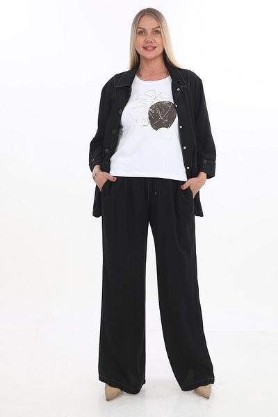 EXİTLİNE Women's Triple Black Summer Casual Fit Suit Jacket Pants T-Shirt
