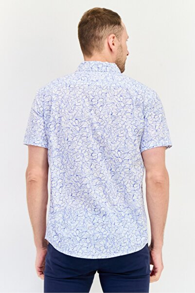 GAP Men Slim Fit Floral Print Short Sleeves Casual Shirt, White