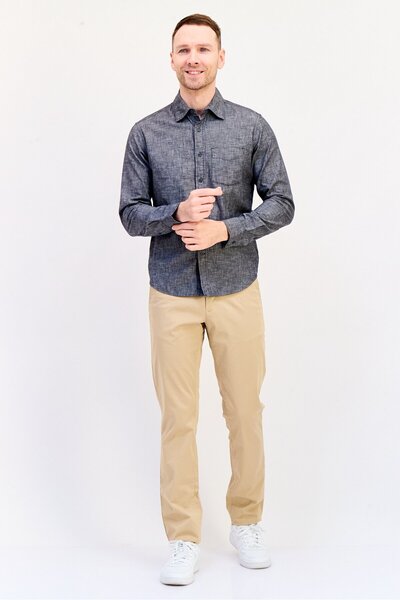 GAP Men Regular Fit Long Sleeve Chambray Shirt, Washed Black