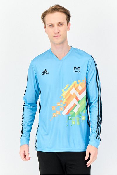 adidas Men Sportswear Fit Long Sleeve Fit Indian Gymnastics Jersey, Sky Blue