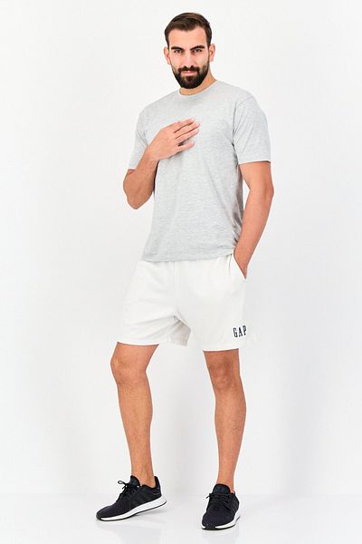 GAP Men Embroidered Logo Basic Shorts, Ivory