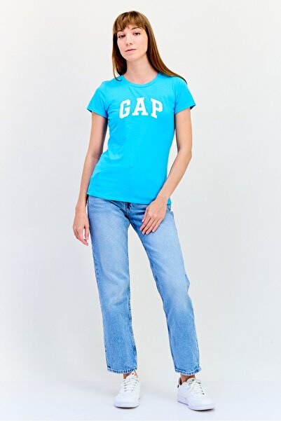 GAP Women Crew Neck Short Sleeves Brand Logo T-Shirt, Blue