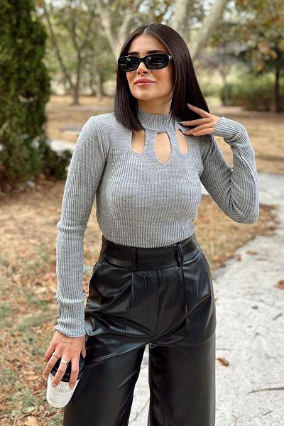 NEW LAVİVA Women's Gray Knitwear Blouse - 700-K7522