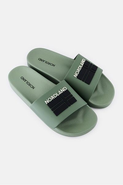 Nordland Men Brand Logo Slip On Slides, Olive