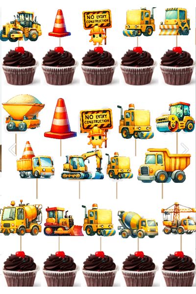 Hiras Dizayn Cupcake Picks Construction and Engineering Machinery Themed 30 Pieces