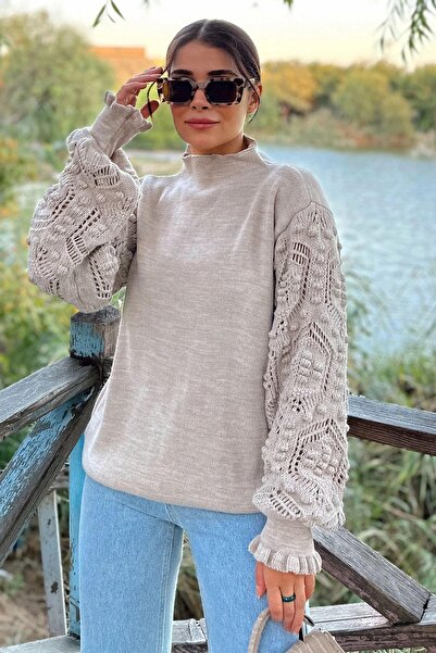BEES JEANS Γυναικείο Μπεζ Πλεκτό Πουλόβερ - 700-K7125