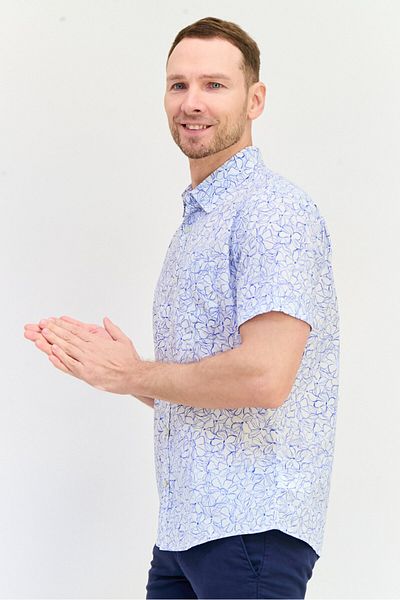 GAP Men Slim Fit Floral Print Short Sleeves Casual Shirt, White