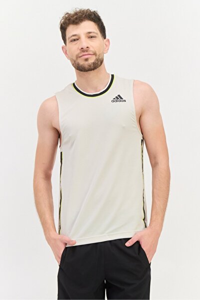 adidas Men Sportswear Fit Brand Logo Tennis Jersey, Beige