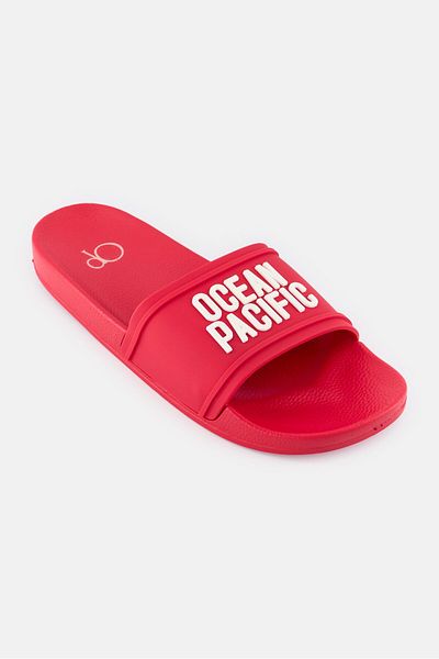 Ocean Pacific Men Brand Logo Slip On Slides, Red