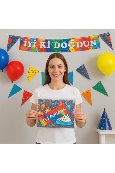 EVİMOL Colorful Transparent Small Party Set – Set Ornament 24 Pieces (Birthday Ornaments)
