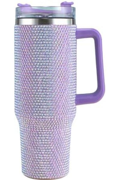 Generic 40oz Rhinestone Tumbler with Handle, Insulated Stainless Steel Travel Coffee Mug with Straw & Lid, L