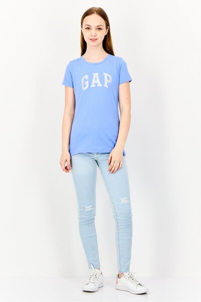 GAP Women Crew Neck Short Sleeves Brand Logo T-Shirt, Blue