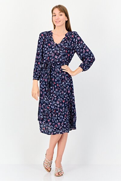 GAP Women Floral Print Belted Midi Dress, Navy