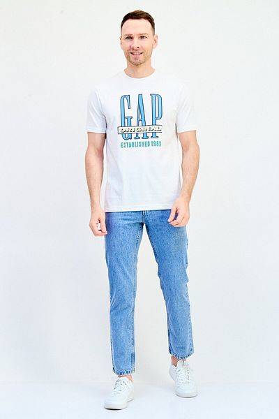 GAP Men Crew Neck Short Sleeve Brand Logo T-Shirt, White