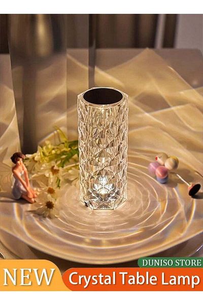Generic Crystal Table Lamp Rose Lamp, 3 Color Touch Control Rechargeable Lamp, Colorful and Adjustable, Roma