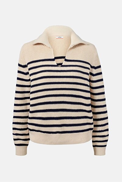 Tchibo Women Spread Collar Stripe Sweater, Beige