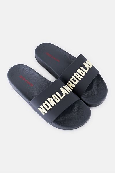 Nordland Men Brand Logo Slip On Slides, Dark Grey