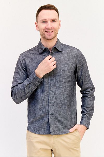 GAP Men Regular Fit Long Sleeve Chambray Shirt, Washed Black