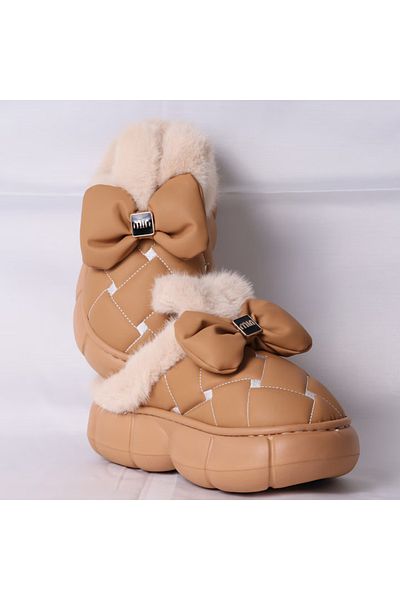 Generic Papuci de damă cu căptușeală din blană, cu talpă groasă din EVA, pentru interior și exterior, maro, mărimea 40-41