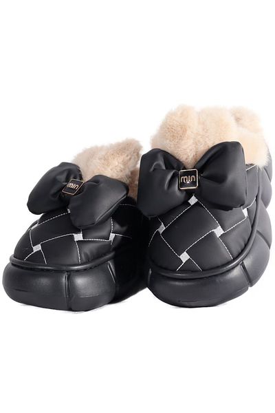 Generic Papuci de damă cu căptușeală din blană, talpă groasă din EVA, pentru interior/exterior, negri, mărimea 40-41