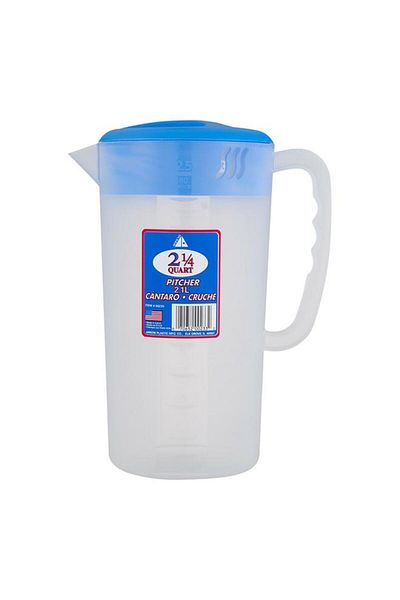 Generic إبريق أرو البلاستيكي المتين الخالي من مادة BPA، آمن للاستخدام في غسالة الأطباق، شفاف وأزرق، سعة 2.1 لتر