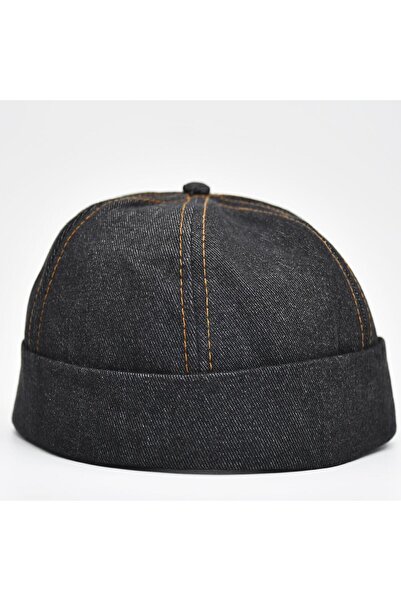 şapkadan Urban Siyah Docker Şapka - Sipersiz Denim %100 Pamuk Kep