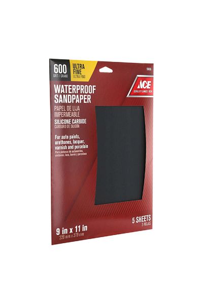 ACE 5-Piece 600 Grit Silicon Carbide Waterproof Sandpaper Black 9 x 11inch