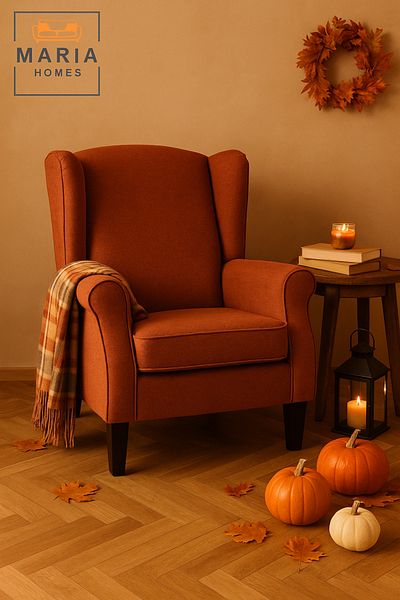 MARIA HOMES Orange Wingback Armchair – Modern Accent Chair with High Back and Soft Cushion