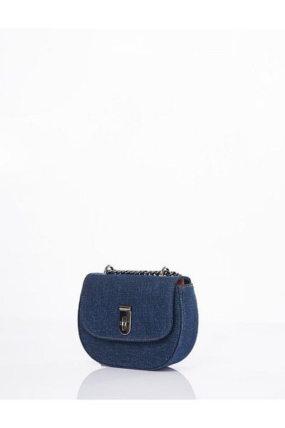 Kayra Geantă de umăr din denim cu clapă bleumarin