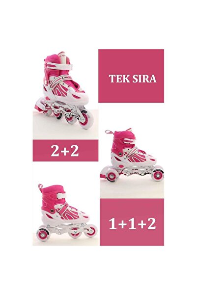 CAN Ayarlanabilir Işıklı Pembe Paten 30-33 Numara – Tek ve Çift Sıra Alıştırma Pateni