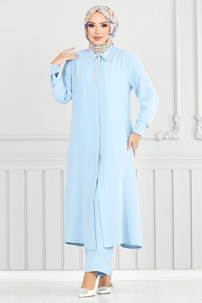 ModaMerve Set Hijab cu guler cu pietre 9144PL940-M Baby Blue