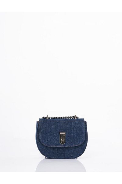 Kayra Geantă de umăr din denim cu clapă bleumarin
