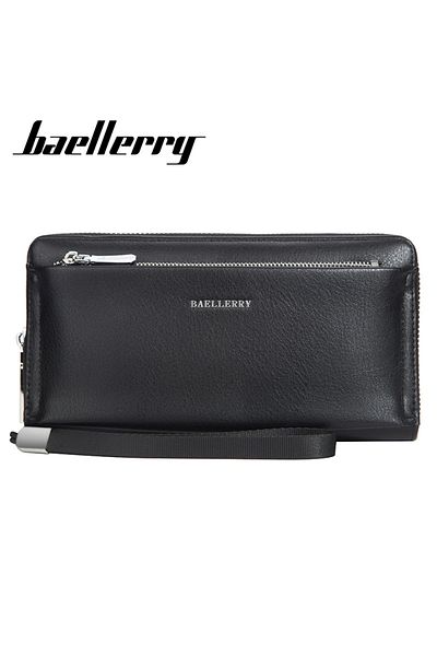 Generic Men's Classic Style Long Leather Wallet with Two Zip Closure - Black