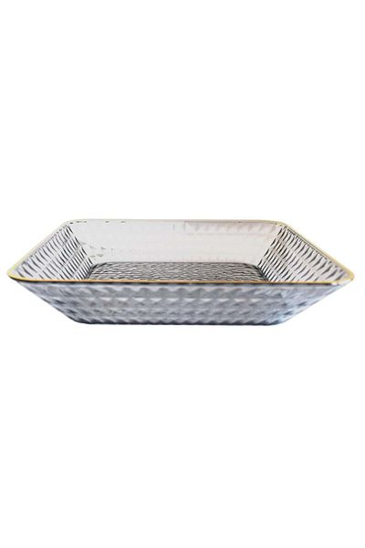 PUFO Tavă decorativă elegantă Pufo Luxury pentru servirea aperitivelor, prăjiturilor, fructelor, 22 cm, fumurie