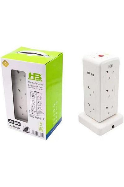 Generic HOME BEST 10-Way Socket Power Extension Cord with 4-USB Ports White SU27USB-3M-W