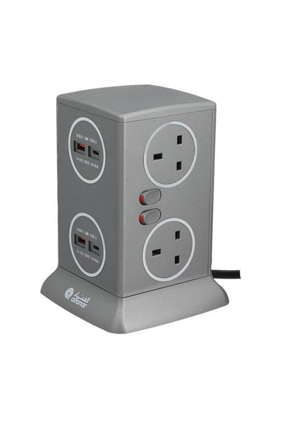 Generic AL FANAR 6-Socket 4-USB Power Extension Tower Grey CE063M4AC19-CH214