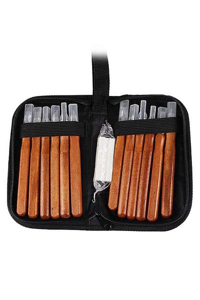 Generic مجموعة أدوات نحت الخشب والنحت من 12 قطعة مع حقيبة، بيج/فضي