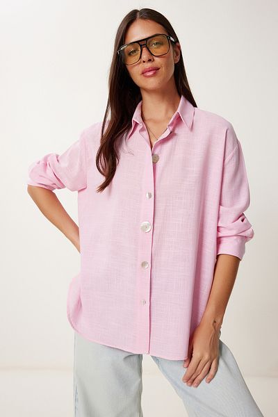 Lovelyİstanbul Cămașă elegantă din in cu nasturi CANDY PINK LDP0060