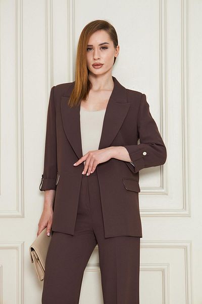 LOVELF Short Sleeve Nickel Button Crepe Suit Brown