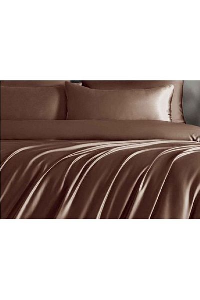 Primavara Double bed linen, 4 pieces, Finet Satin, Fitted sheet 180x200cm, Dark Brown