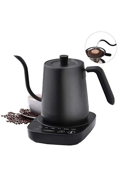 Saharaz 1000w Electric Gooseneck Kettle V60,0.8l,Automatic Temperature Control,304 Stainless Steel,Black