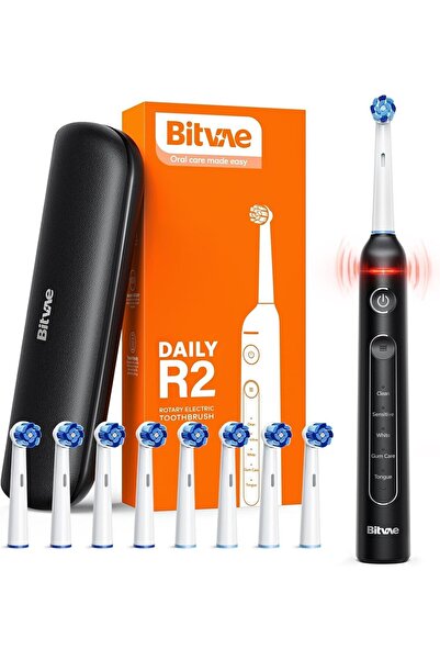 Bitvae فرشاة أسنان كهربائية دوارة R2 للبالغين مع 8 رؤوس فرشاة، حقيبة سفر، 5 أ...