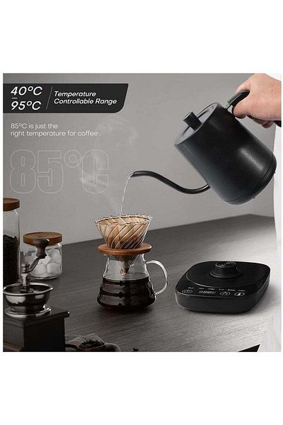COOYA 1000w Electric Gooseneck Kettle V60,0.8l,Automatic Temperature Control,304 Stainless Steel,Black