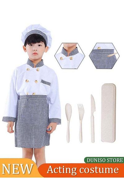 Generic DUNISO Children's chef costume, suitable for boys and girls to wear chef prop costumes, role-playing