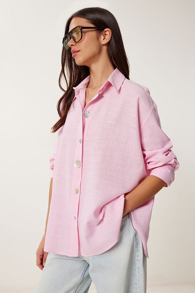 Lovelyİstanbul Cămașă elegantă din in cu nasturi CANDY PINK LDP0060