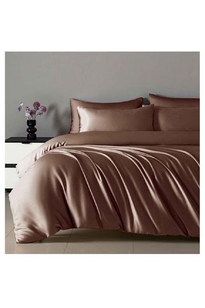 Primavara Double bed linen, 4 pieces, Finet Satin, Fitted sheet 180x200cm, Dark Brown
