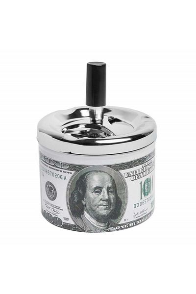 PUFO American Dream $100 metal ashtray with windproof button, 14 cm