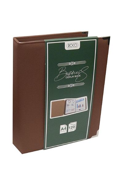 Roco A4 Display Book with 120 Pockets – Leather Cover, Brown