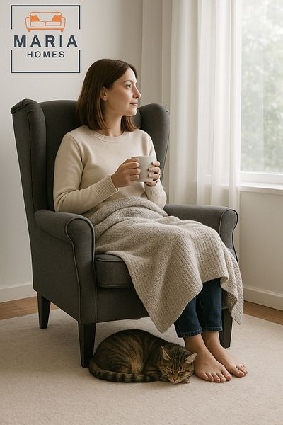 MARIA HOMES Modern Wingback Armchair with Cushion – Elegant Living Room Accent Chair
